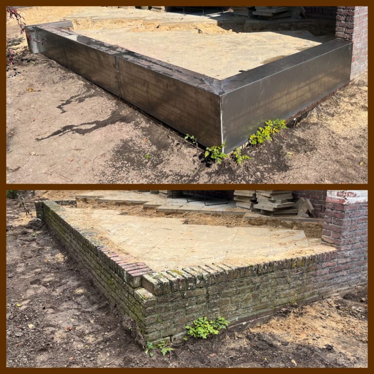 Cortenstalen keerwand voor en na